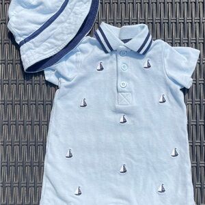 Little Me Light Blue Sailboat Bodysuit with Hat